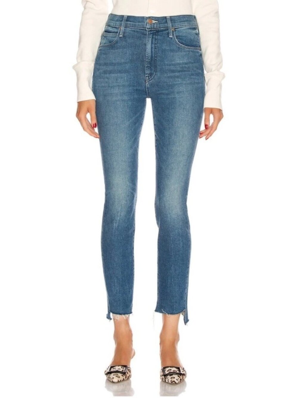 MOTHER Size 29 High Rise Skinny Jeans The Stunner Two Step Fray Runaway Train
